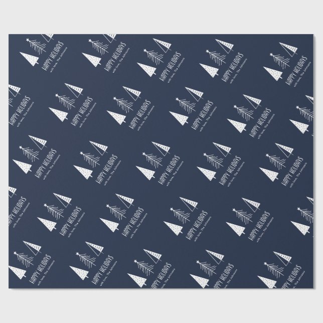 Custom Happy Holidays Navy Festive Spruce  Wrapping Paper (Flat)
