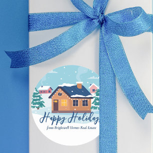Custom Happy Holidays Real Estate Company Gift Classic Round Sticker