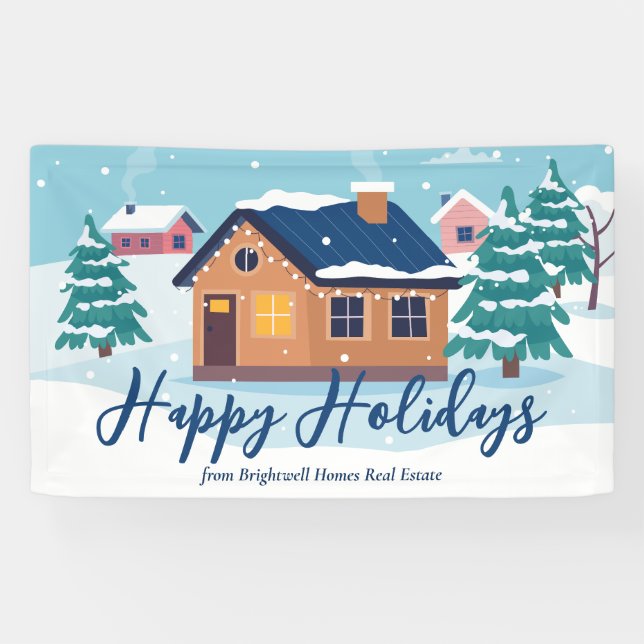 Custom Happy Holidays Real Estate Company Party Banner (Horizontal)