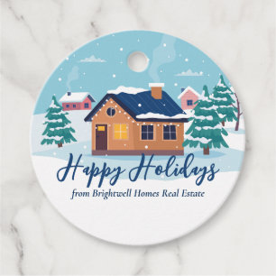 Custom Happy Holidays Real Estate Company Party Favour Tags