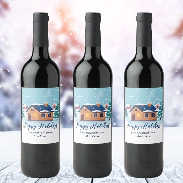 Custom Happy Holidays Real Estate Company Party Wine Label (Creator Uploaded)