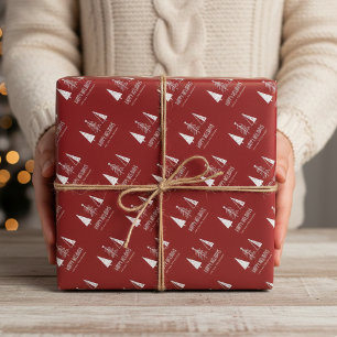 Custom Happy Holidays Red Festive Spruce  Wrapping Paper