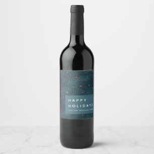 Custom Happy Holidays Spruce Berries Modern Wine Label