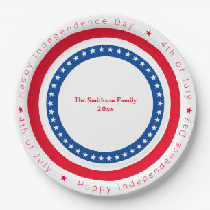Custom Happy Independence Day Red White Blue Paper Plate