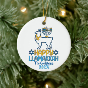 Custom Happy Llamakkah Happy Hanukkah  Ceramic Tree Decoration
