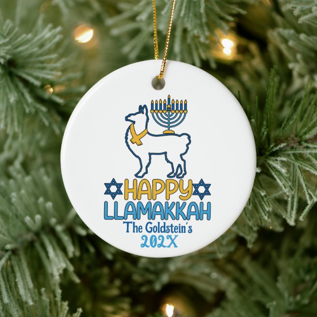 Custom Happy Llamakkah Happy Hanukkah  Ceramic Tree Decoration (Tree)