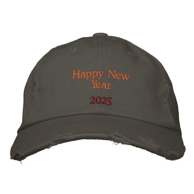 Custom Happy New Year 2025 Text Printed Nickel  Embroidered Hat (Front)