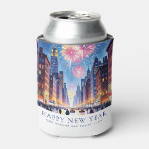 Custom Happy New Year New York City Fireworks Can Cooler