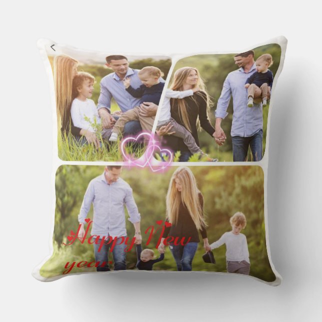 Custom Happy New Year Photo Collage Throw Pillow (Front)