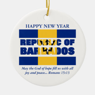 Custom Happy New Year Republic of Barbados Ceramic Tree Decoration