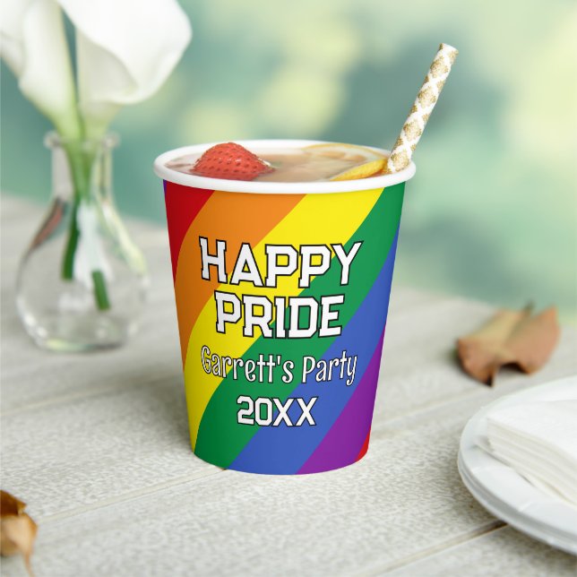Custom Happy Pride LGBT Gay Pride Party Rainbow Paper Cups (Insitu)