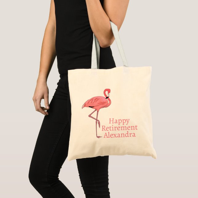 Custom Happy Retirement Wishes Pink Flamingo  Tote Bag (Front (Product))