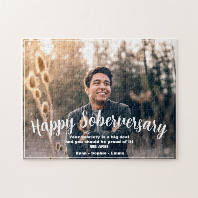 Custom Happy Soberversary 1 Photo Personalised Jigsaw Puzzle (Horizontal)