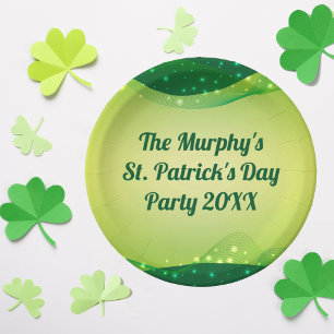 Custom Happy St. Patrick's Day Green Sparkle Party Paper Plate