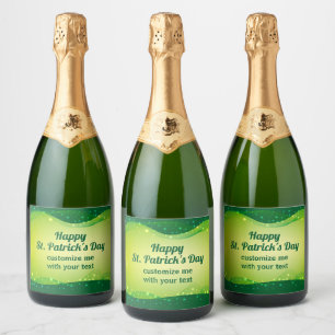 Custom Happy St. Patrick's Day Green Sparkle Party Sparkling Wine Label