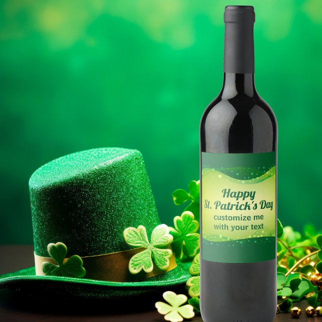 Custom Happy St. Patrick's Day Green Sparkle Party Wine Label (Creator Uploaded)