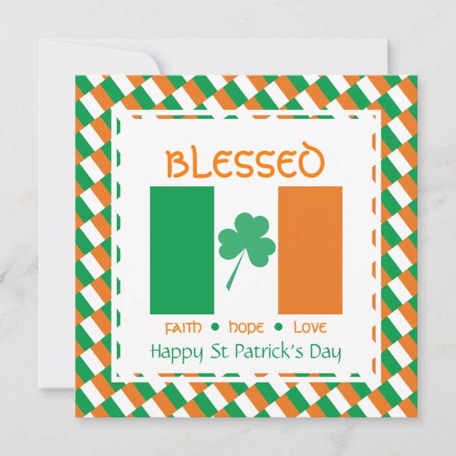 Custom HAPPY ST PATRICK'S DAY Shamrock Blessed Holiday Card (Front)
