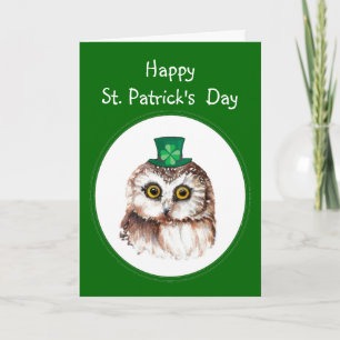 Custom Happy St. Patrick's Day Shamrock Cute Owl Card