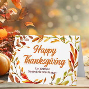 Custom Happy Thanksgiving Autumn Leaves Company Card