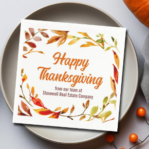 Custom Happy Thanksgiving Autumn Leaves Company Napkin