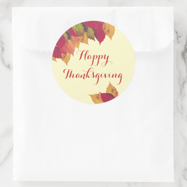 Custom Happy Thanksgiving Colourful Fall Leaves Classic Round Sticker (Bag)