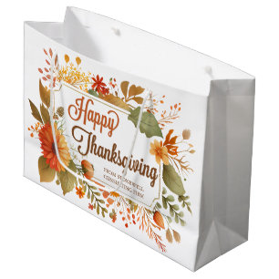 Custom Happy Thanksgiving Fall Flowers Company Large Gift Bag