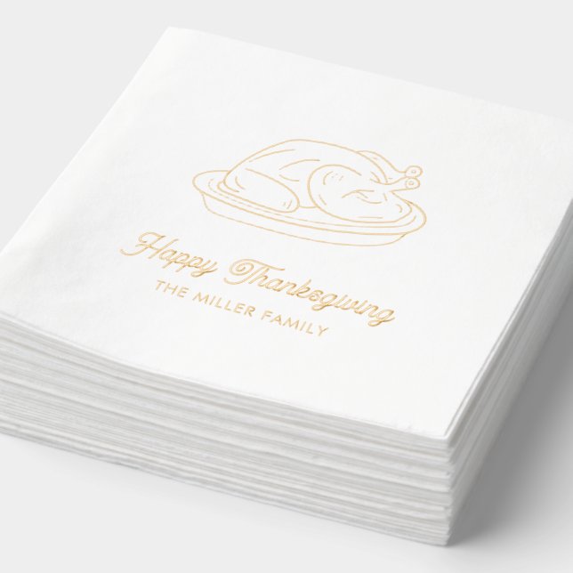 Custom Happy Thanksgiving Gold Foil Turkey Napkins (Detail)