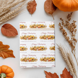 Custom Happy Thanksgiving Pumpkins Sunflowers Wrapping Paper