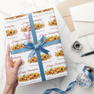 Custom Happy Thanksgiving Pumpkins Sunflowers Wrapping Paper