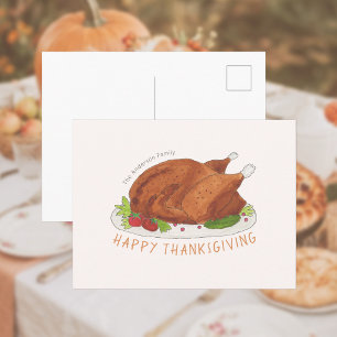 Custom Happy Thanksgiving Roasted Turkey Postcard