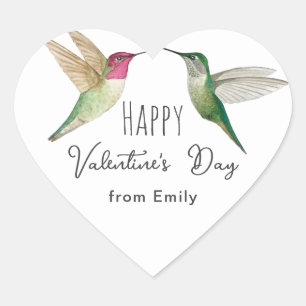 Custom Happy Valentine's Day Hummingbirds   Heart Sticker
