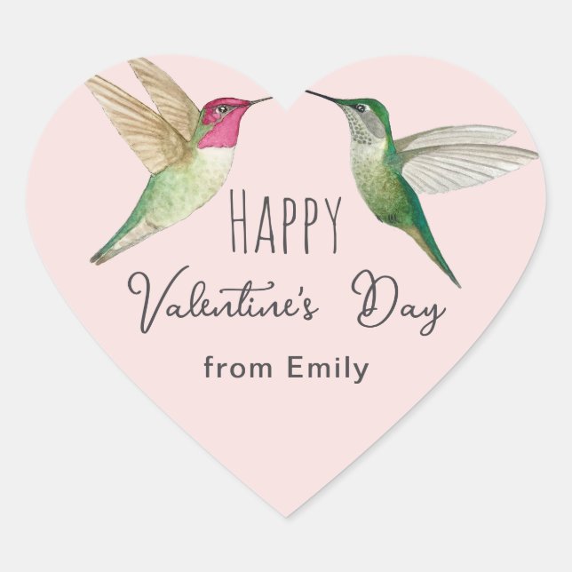 Custom Happy Valentine's Day Hummingbirds   Heart Sticker (Front)