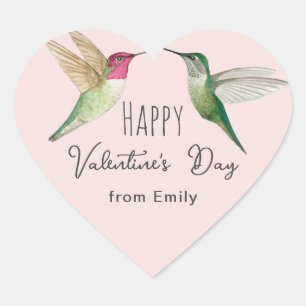 Custom Happy Valentine's Day Hummingbirds   Heart Sticker