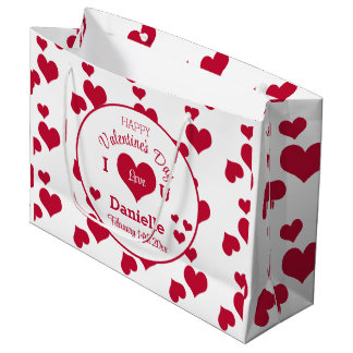 Custom Happy Valentine's Day White & Red Hearts  Large Gift Bag