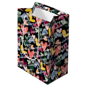 Custom Happy Valentines I Love You Heart Pattern Medium Gift Bag