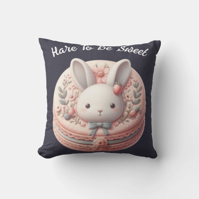 Custom Hare to Be Sweet Cute Bunny Macaron Design Cushion (Front)