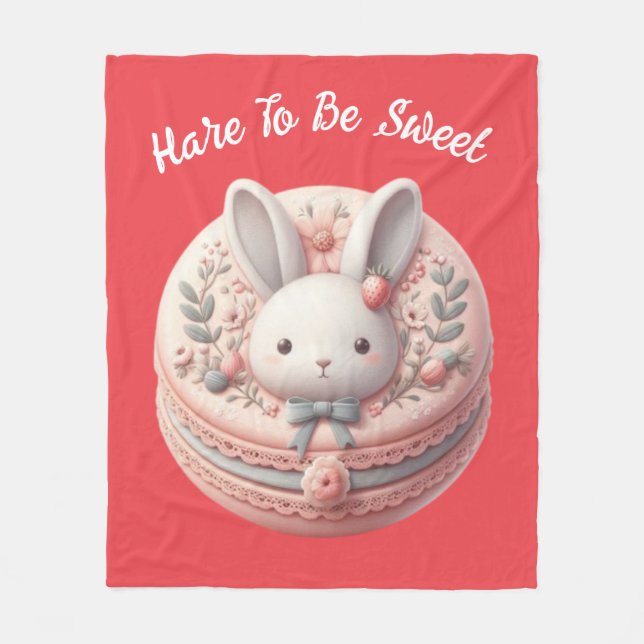 Custom Hare to Be Sweet Cute Bunny Macaron Design Fleece Blanket (Front)