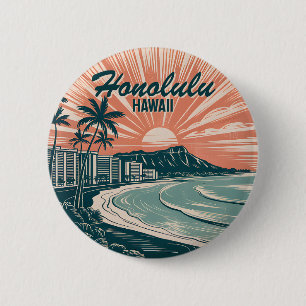 Custom Hawaii Honolulu Waikiki Beach Retro Travel 6 Cm Round Badge