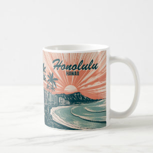 Custom Hawaii Honolulu Waikiki Beach Retro Travel Coffee Mug