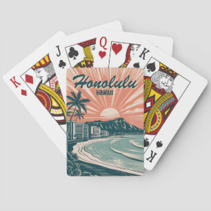 Custom Hawaii Honolulu Waikiki Beach Retro Travel Playing Cards