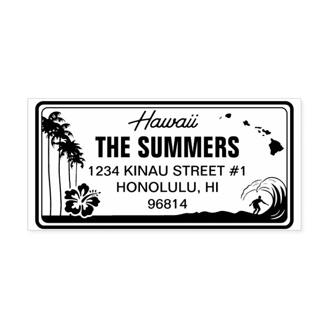 Custom Hawaii State License Plate Address Self-inking Stamp (Design)