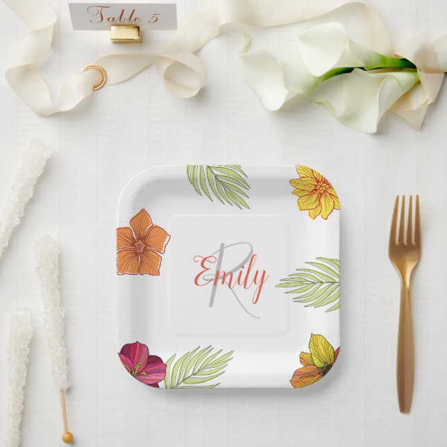 Custom Hawaiian Aloha Floral  Paper Plate (Wedding)