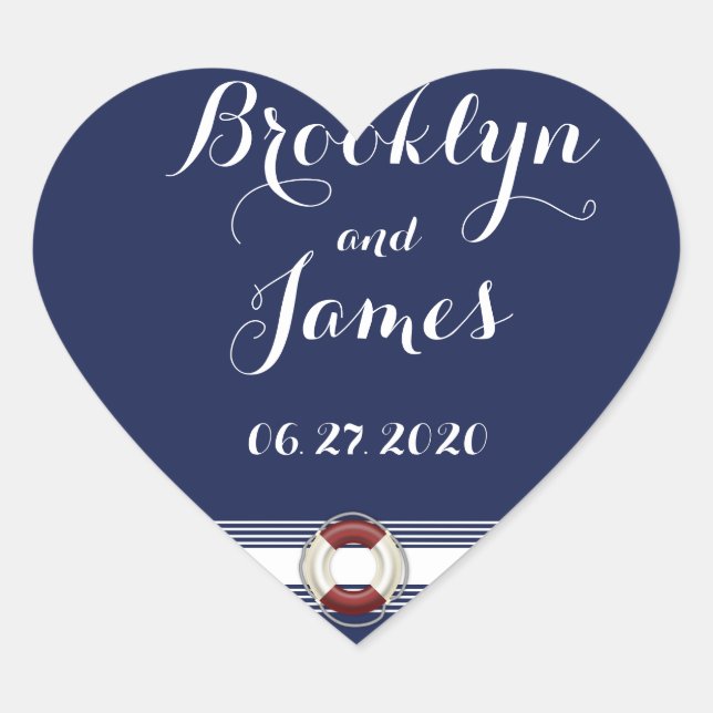 Custom Heart Blue Nautical Wedding Stickers (Front)