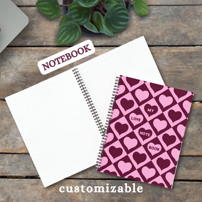 Custom Heart Checkerboard Pattern Bordeaux Pink -  Notebook (Creator Uploaded)