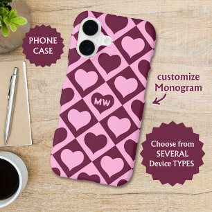 Custom Heart Chequerboard Pattern Bordeaux Pink -