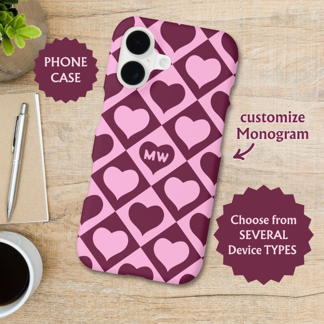Custom Heart Chequerboard Pattern Bordeaux Pink -  (Creator Uploaded)