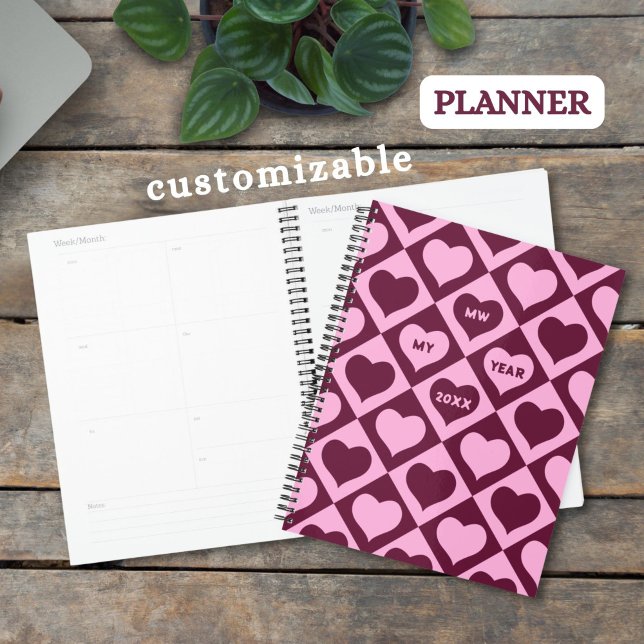 Custom Heart Chequerboard Pattern Bordeaux Pink -  Planner (Creator Uploaded)