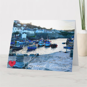 Custom Heart Coverack Harbour Dusk Cornwall Photo Card