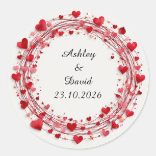 💌 Custom Heart Frame For Romantic Wedding Details Classic Round Sticker