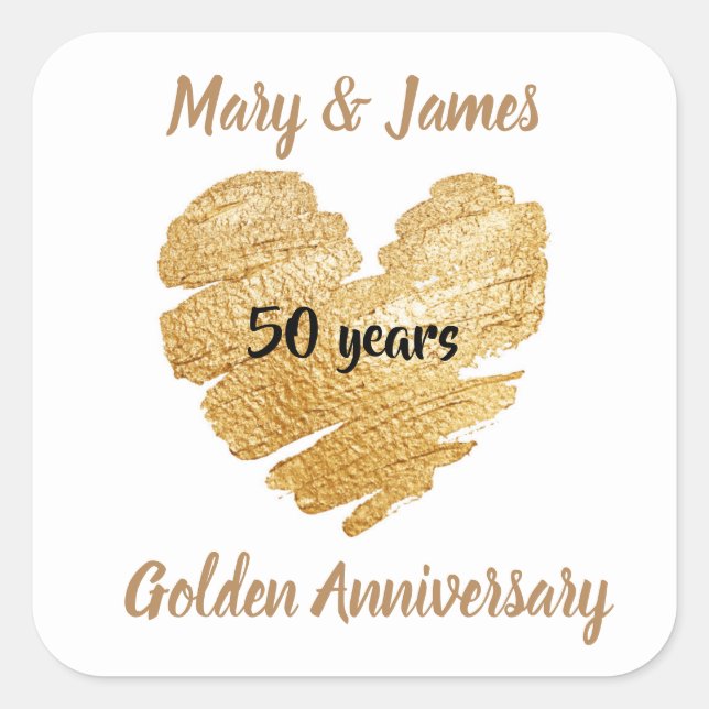 Custom Heart Golden Anniversary Stickers (Front)